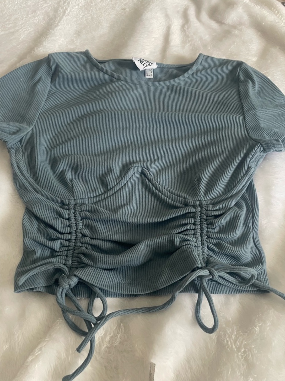 Princess Polly Sz 6 Small? Light slate blue crop top underwire ribbed summer
